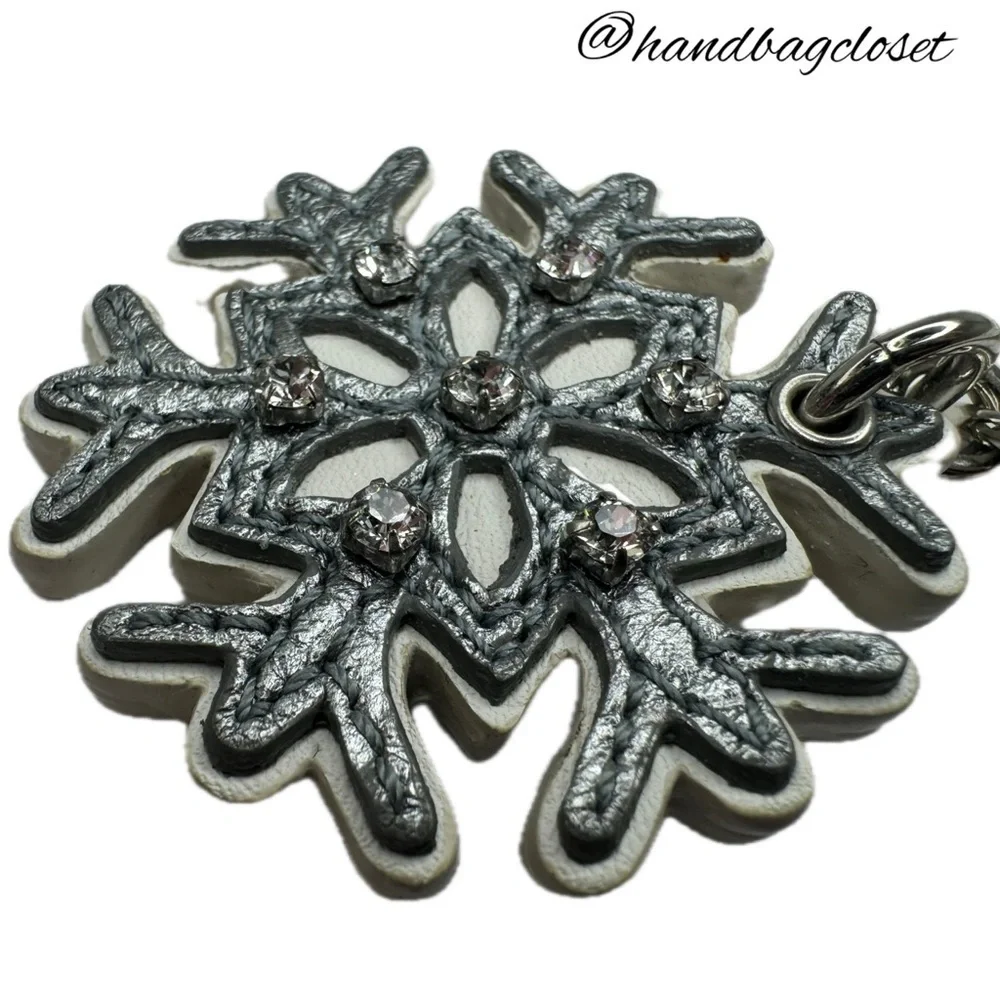 Coach Vintage Leather Gunmetal Snowflake Winter Key Bag Charm Keychain